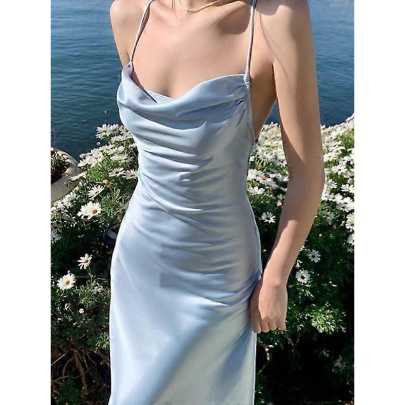 Summer Women Spaghetti Strap Party Midi Dress Female Sexy Bodycon Slim Dress One Piece Lady Holiday Beach Clothes Vestidos-Blue,L | Fruugo SG