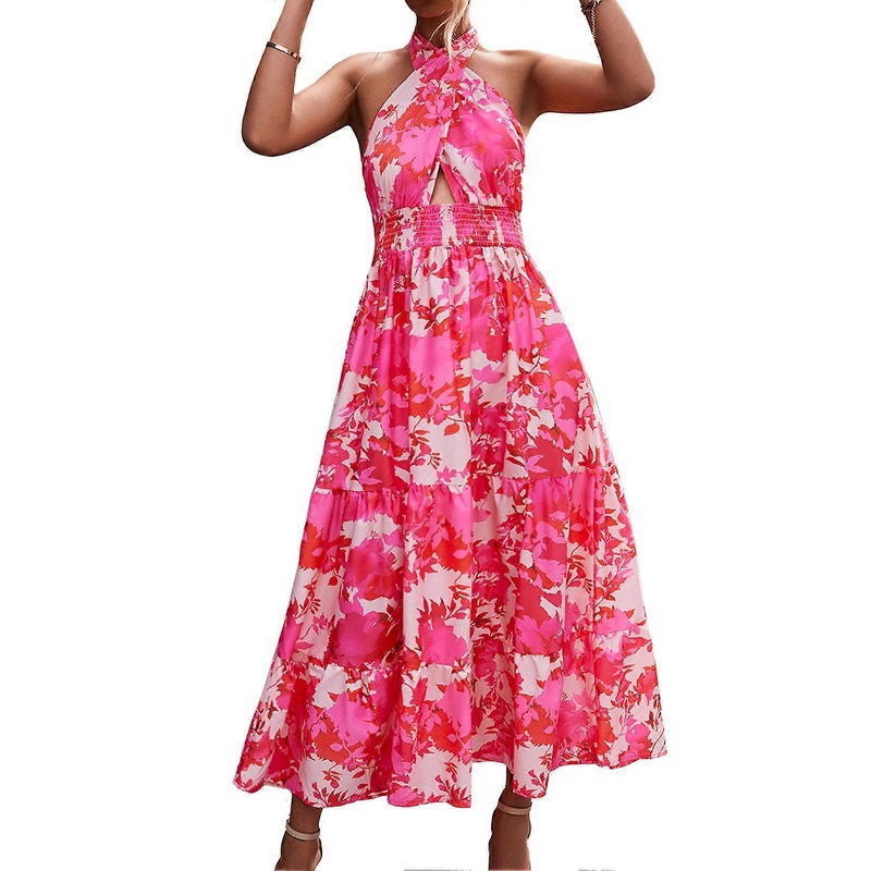 Women Summer Dress Backless Crossover Halter Neck Sleeveless Maxi Dress for Daily Wear | Fruugo SG