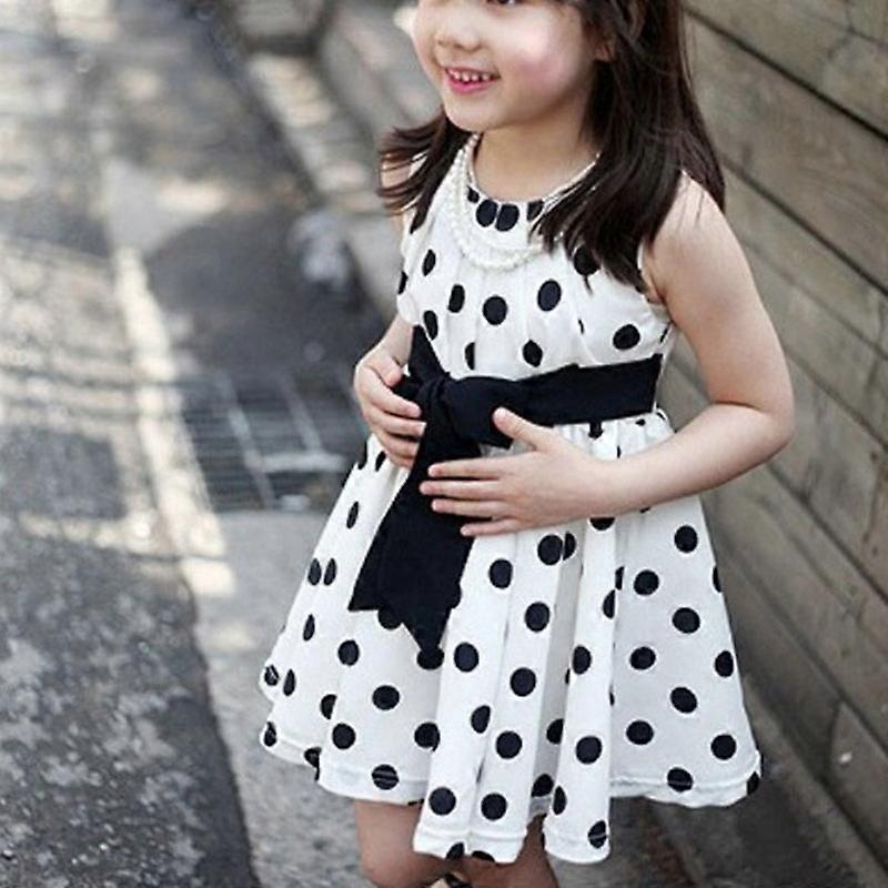 Cute Girl Bow Wave Point Sleeveless Dress Princess Kids Dress Girls Chiffon Dot Dresses O-Neck Children Clothing O | Fruugo SG