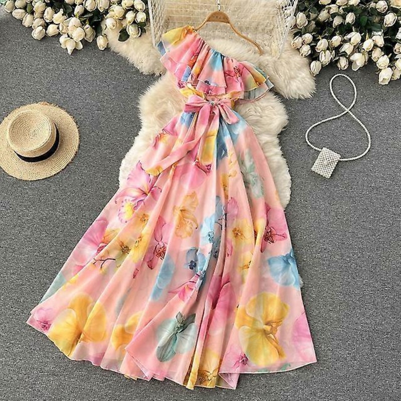 Floral Women Summer Maxi Dress Elegant Sweet Bandage Beach Dresses Sundress Holiday Vestidos Woman Clothes 2022-pink,One Size | Fruugo SG
