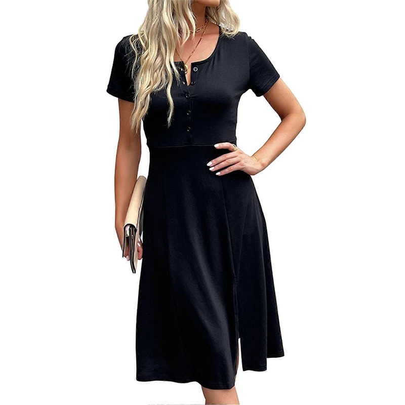 Half Button Dress Short Sleeve Split Fashionable Stylish Breathable Women Dress for Dating | Fruugo SG