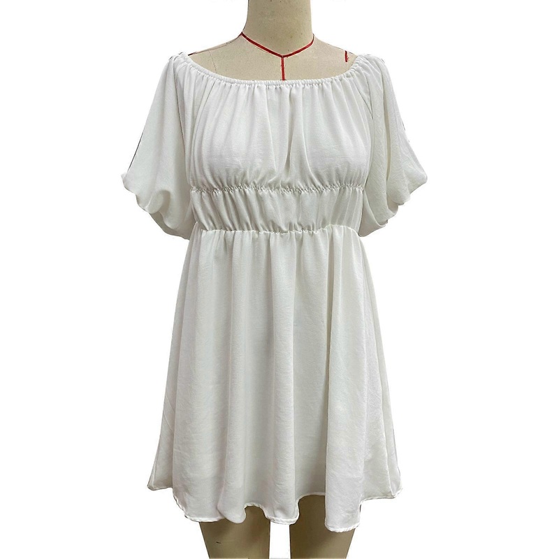 Short Puff Sleeve Dress Women Casual Elegant Fashionable Plain Color Dress for Beach Party White L | Fruugo SG