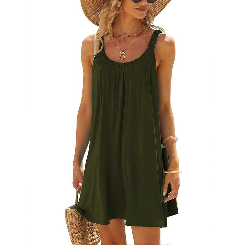 Women Summer Plus Size Tank Dress Sleeveless Elegant Loose Fitting Beach Tunic Dress OD Green M | Fruugo SG