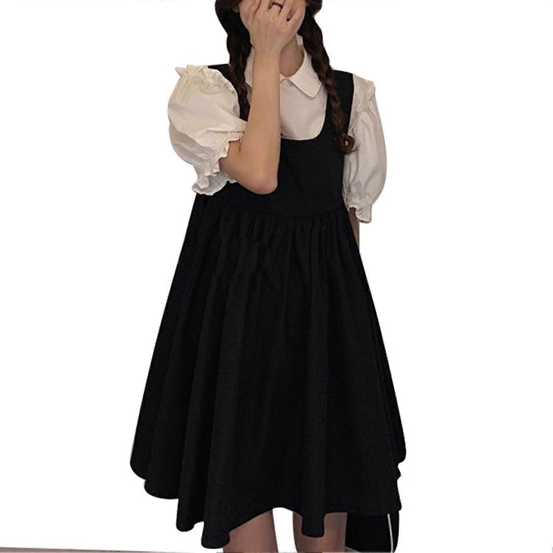 2pcs Overalls Dress Puff Sleeve Shirt Soft Fashion Lovely Elegant Dress with Shirt for Women | Fruugo SG