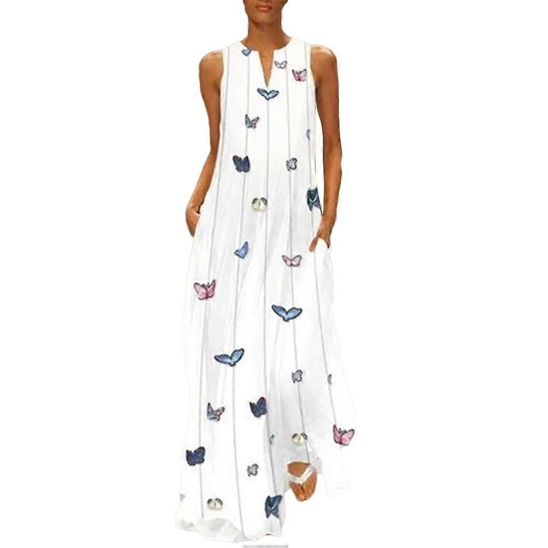 Casual Home Street Work Party Dress V-Neck Long Hemline White Size L 1Pcs | Fruugo SG