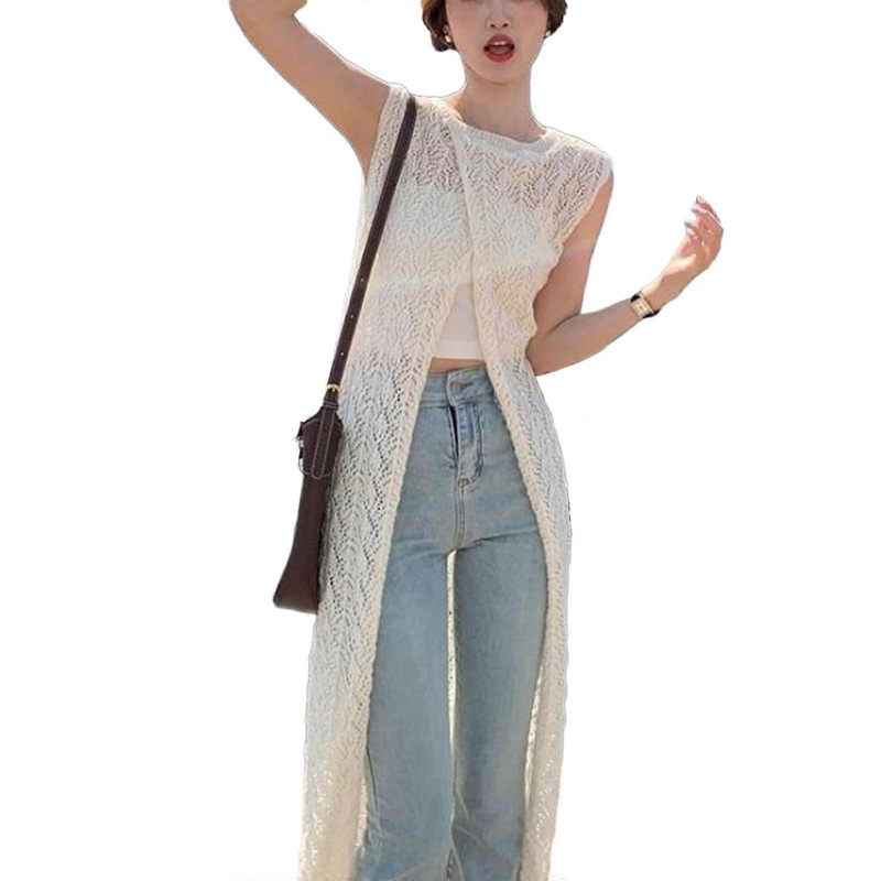 Casual Loose Sleeveless Tank Top Maxi Dress Sweet Blouses Coverups Summer Sweet Hollowed Knitted Outerwar for Womens  Beige One Size | Fruugo SG