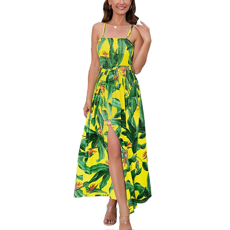 Floral Print Slit Dress Charming Adjustable Spaghetti Strap Sling Dress for Women Female | Fruugo SG