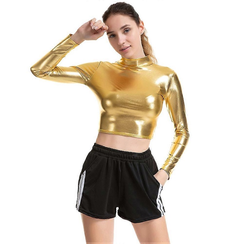 Golden Sexy Solid Color Bustier Patent Leather Performance Costume Long Sleeve Clothes for Cosplay Nightclub Stage Women – Size S | Fruugo SG