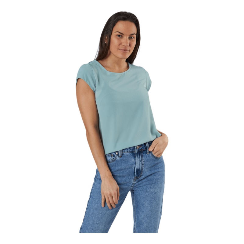 Vic S/S Solid Top Wvn Blue|34|36|38|40|42