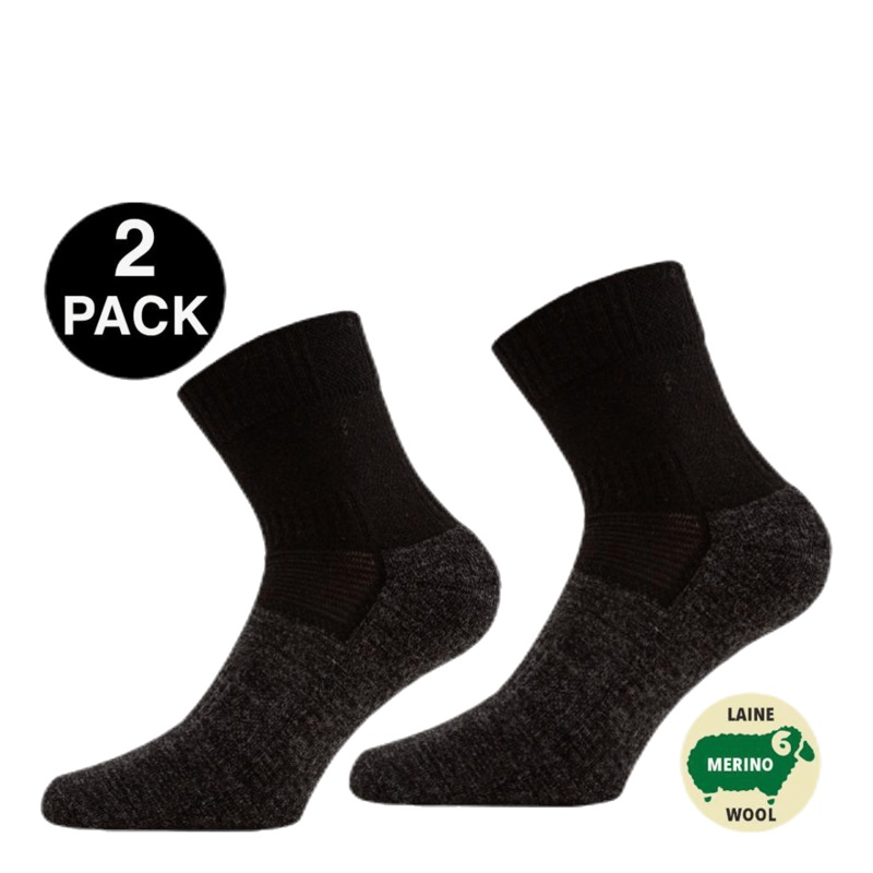 Leonardo Qtr – 2-pack Merino Wool Quarter Length Walking Socks Black