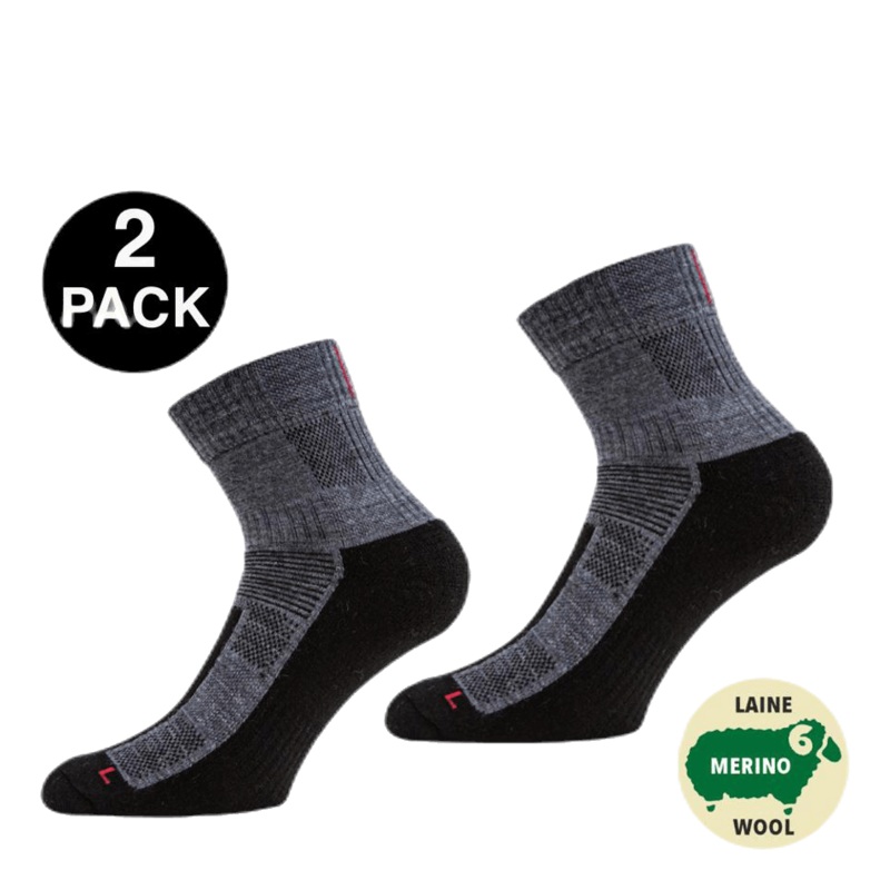 Leonardo Qtr – 2-pack Merino Wool Quarter Length Walking Socks Grey