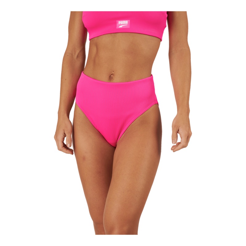 Swim Women Ribbed High Waist B Neon Pink