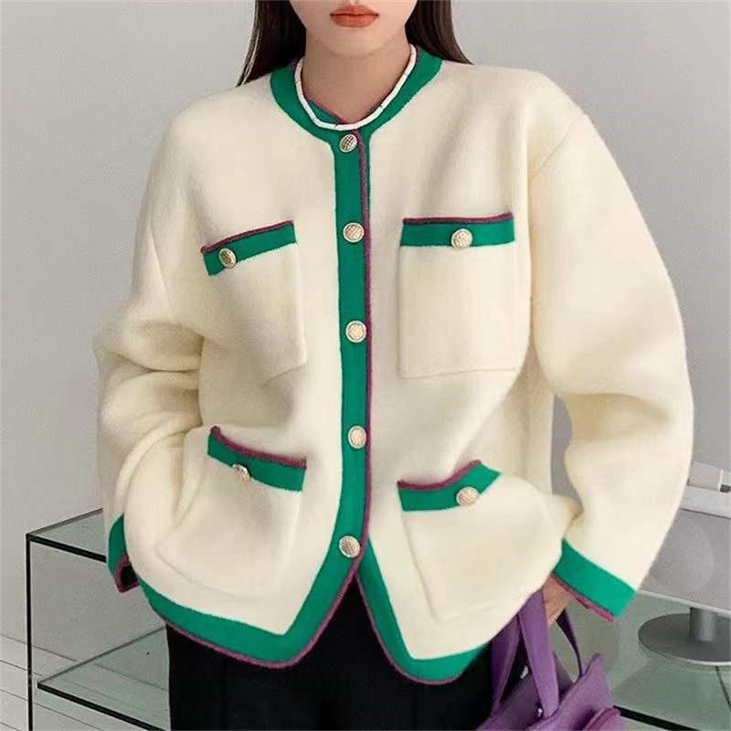 2023 OEM Spring Fashion Custom Small Fragrance Vintage Pocket Design Knitted Cropped Top Plus Size Cardigan Womens Sweater – Knitwear and Women Clothing price|S