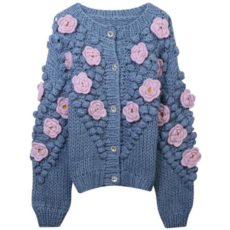 Designer Style 3D Flowers Sweaters Women Single Button Pullovers Knit Womens Cardigan – Ladies Sweater and Striped Sweater price|S/M/L/Customized Size