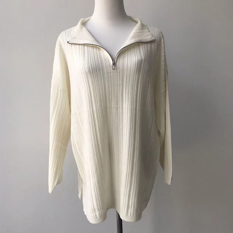 Fashion Oversized Wool Sweater Zipper Stand-up Collar Pullover for Women Clothing – Pullover Sweater and Casual Pullover Sweater price|S