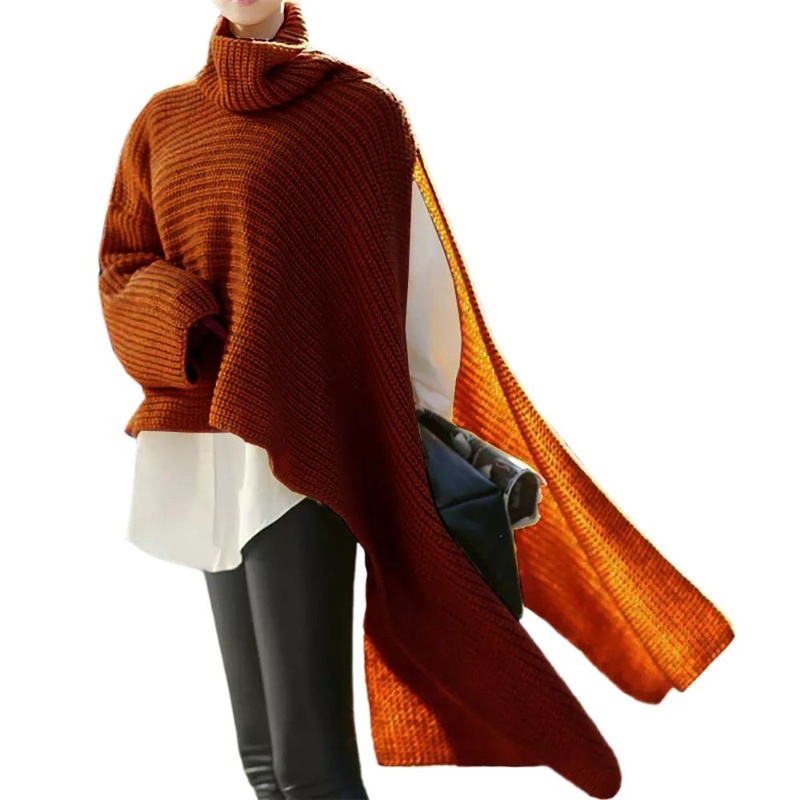 Ladies Clothing Solid High Collar Long Sleeve Knit Windbreaker Sweater – Women Sweater and Knit Sweater price|S, S, M, L, XL, XXL