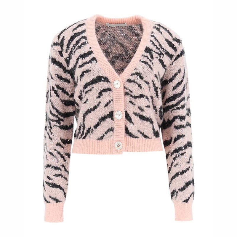 Ladies Fashionable Zebra Stripes Knitwear V-Neck Single-Button Cardigan Women Short Sweater – Women Sweater and Zebra Stripe Cardigan price|S, S/M/L/Customized Size