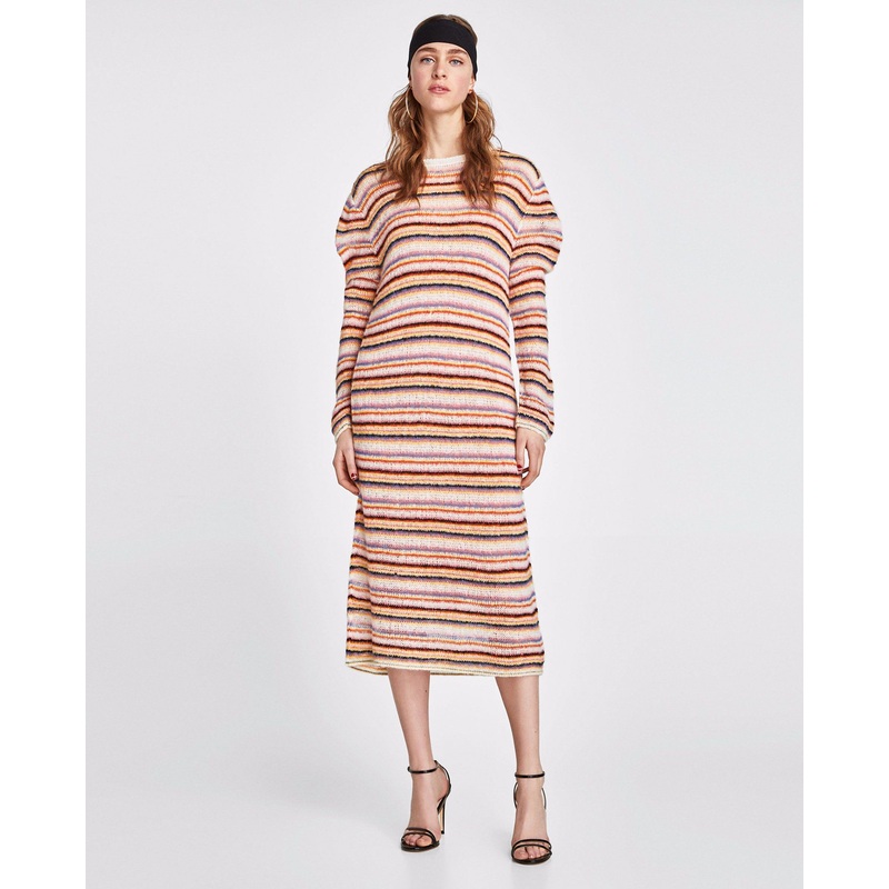 Long Knit Dress with Multicolored Stripes – Sweater and Dress price|S