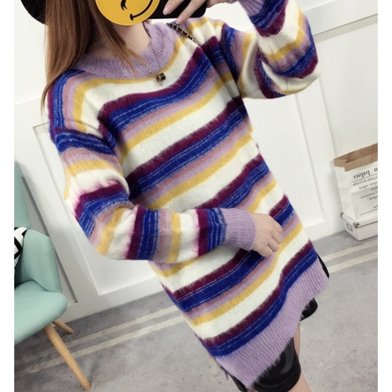 Striped Loose Sleeve Long Knitted Sweater Woolen (BTQ225) – Knitted Sweater and Women Sweater price|S