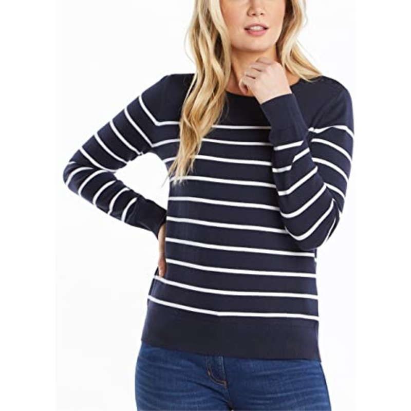 Women Clothing Round Neck with Buttom Long Sleeve 100% Cotton Striped Crewneck Sweater Fashion Clothes – Women Fashion and Women Clothes price|S