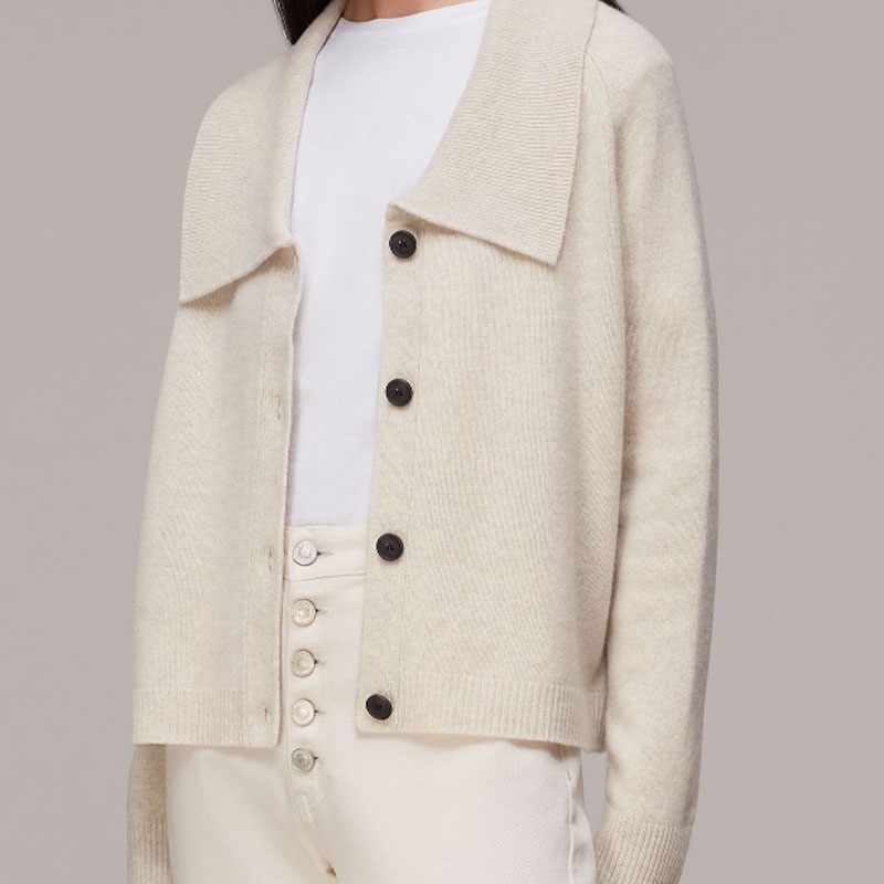 100% Wool Polo Cardigan Sweater Turn Down Collar Women Knitted Clothing – Sweater and Cardigan price|S