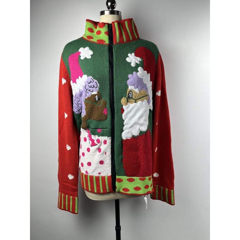 2022 Christmas Style Unisex Popular Mr and Mrs Claus Patterned Punch Embroidery Zipper Cardigan Sweater – Chirstmas Sweater and Christmas Pullover price|S