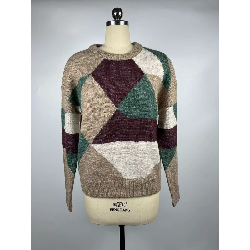 2022 Ladies Fashion Knitted Special Design Patterned Jacquard Round Neck Long Sleeve Sweater – Womens Pullover and Womens Knitwear price|S