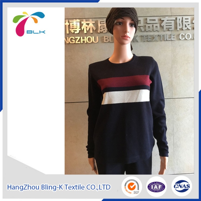 50% Wool 50% Acrylic Long Sleeve Crew Neck Striped Machine Washable Pullover for Young Lady – Machine Washable Sweater and Long Sleeve Sweater price|S