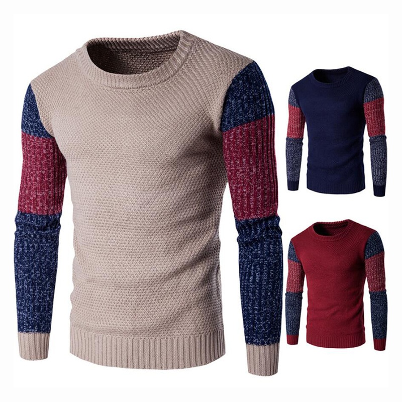 Autumn Winter Mens Slim Patchwork Casual Knitwear Pullovers Knitted Sweater – Autumn Winter Sweater Top and Sweater Pullover price|S, M, L, XL, 2XL