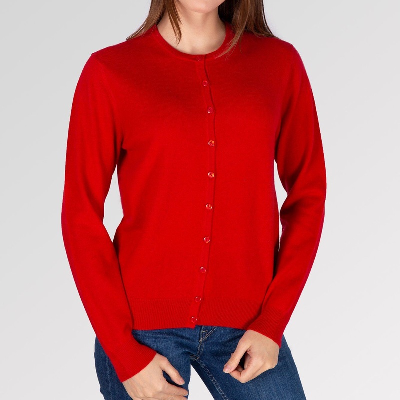 Crew Neck Button Cashemre Cardigan in Red – Cashmere Cardigan and Women Sweater price
