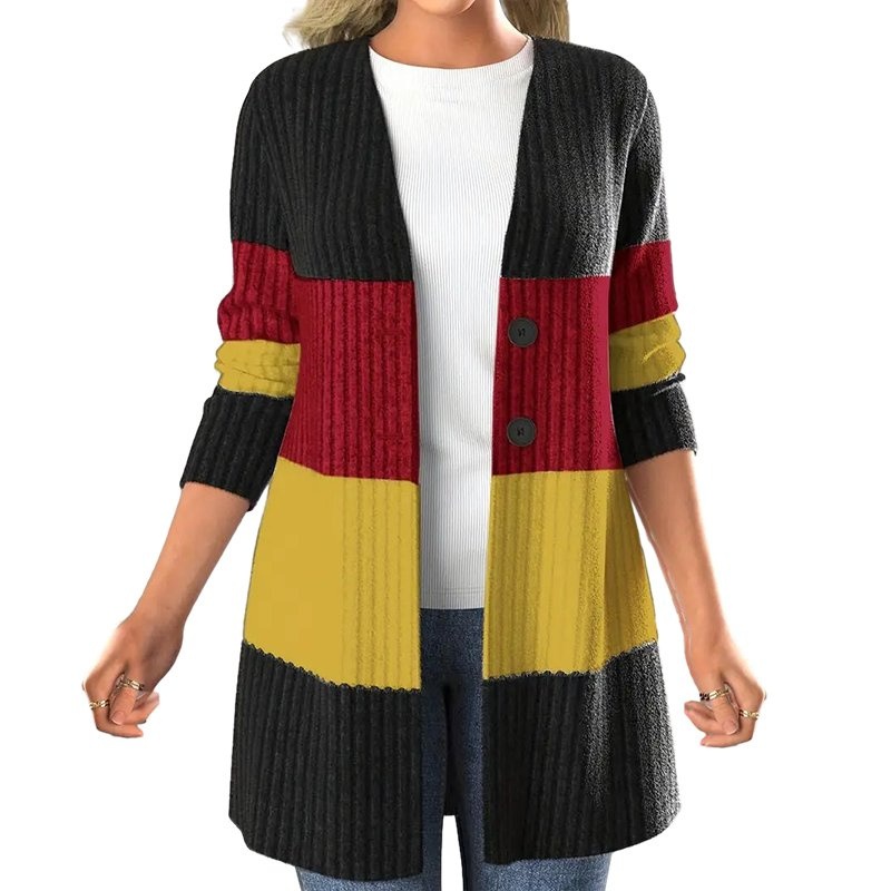 Hot Models Custom Color Ladies Jacket Two Buttons Casual Long Cardigan Multi-Color Splicing Knitted Sweater Cardigan for Women – Ladies Sweater and Striped Sweater price|S, S/M/L/Customized Size