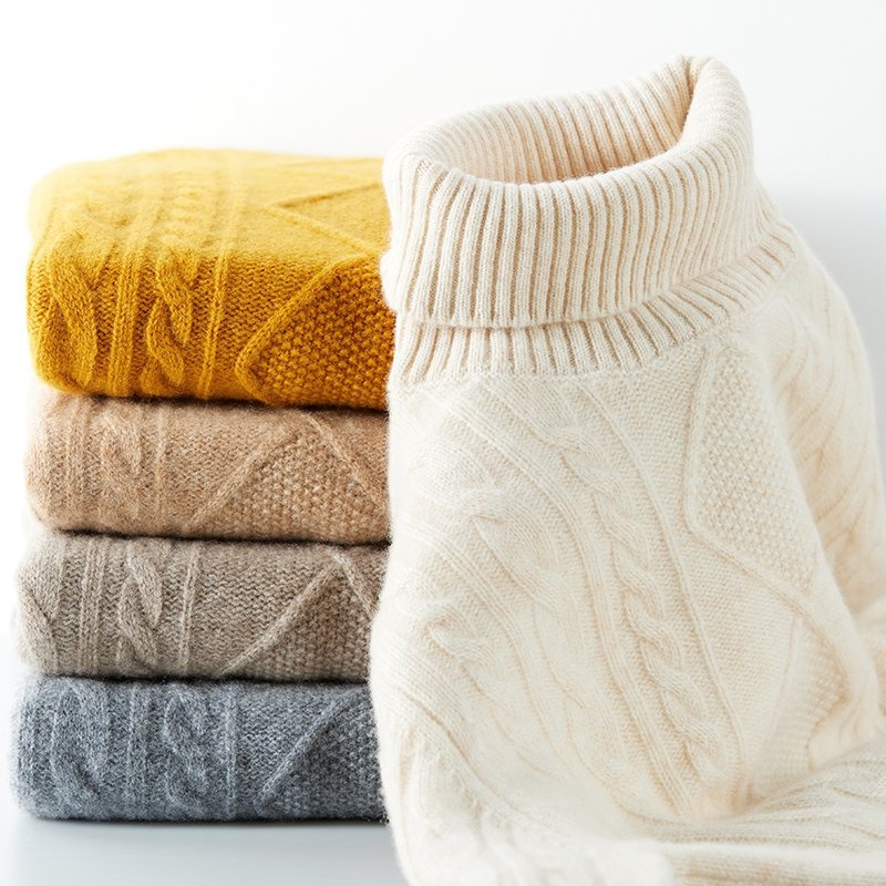 Winter Autumn Jumper Clothing 100% Merino Wool Turtleneck Long-Sleeve Knitted Cashmere Sweater for Women – Cashmere Sweater and Wool Top price|S, Customized
