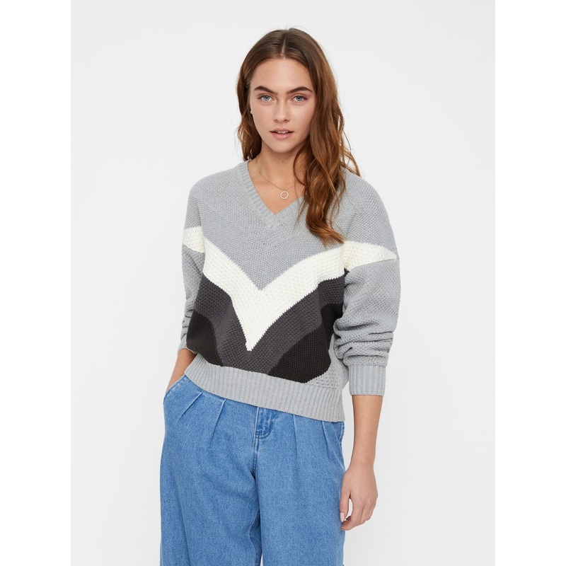 Women Fashion Knitted Big V Neck Sweater with Jackquard – Fashion Sweater and Sweater price|S