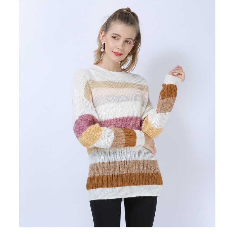 Womens Autumn Winter Loose Fashion Knitted Striped Sweater – Stripe and Made in China price|S
