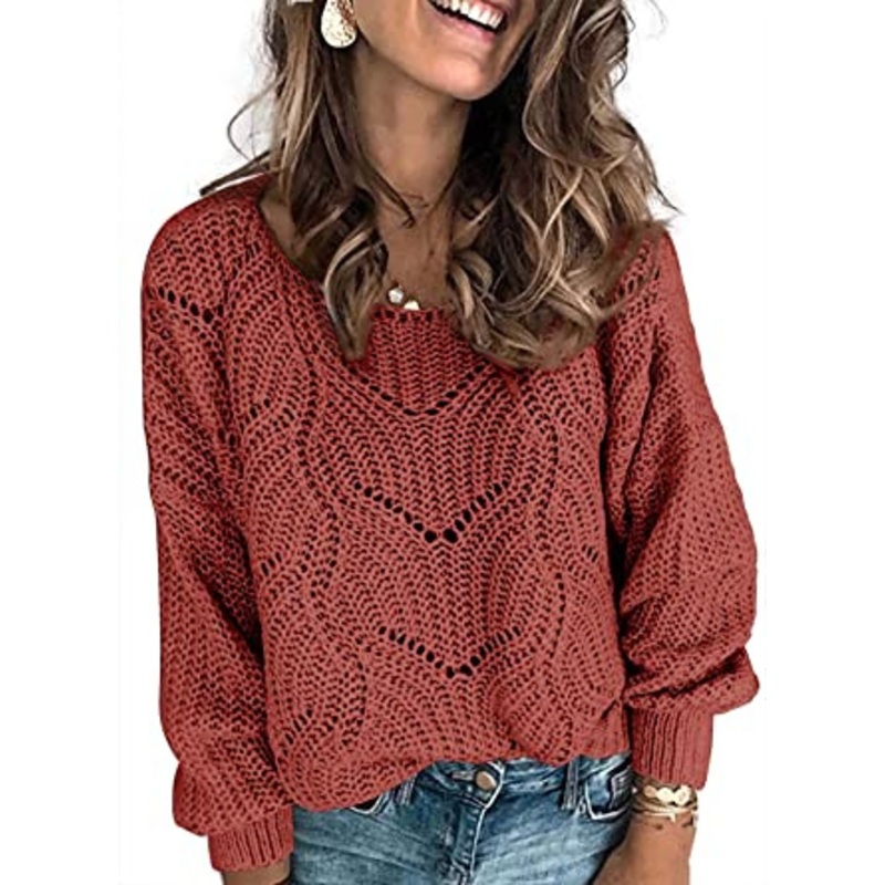 Womens Cute Soft Crewneck Long Sleeve Hollow Cable Knit Pullover Sweaters – Soft Sweater and Hollow Cable Sweater price|S