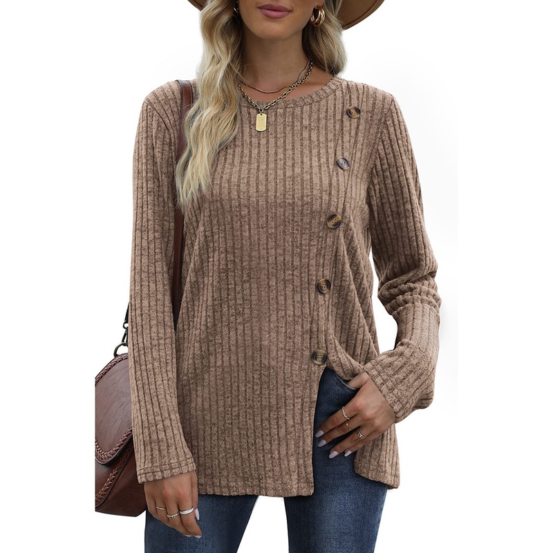 Womens T-Shirt New Fashion Autumn Casual Sweaters Solid Color Long Sleeved Sweater – Sweater and Women Sweater price|S