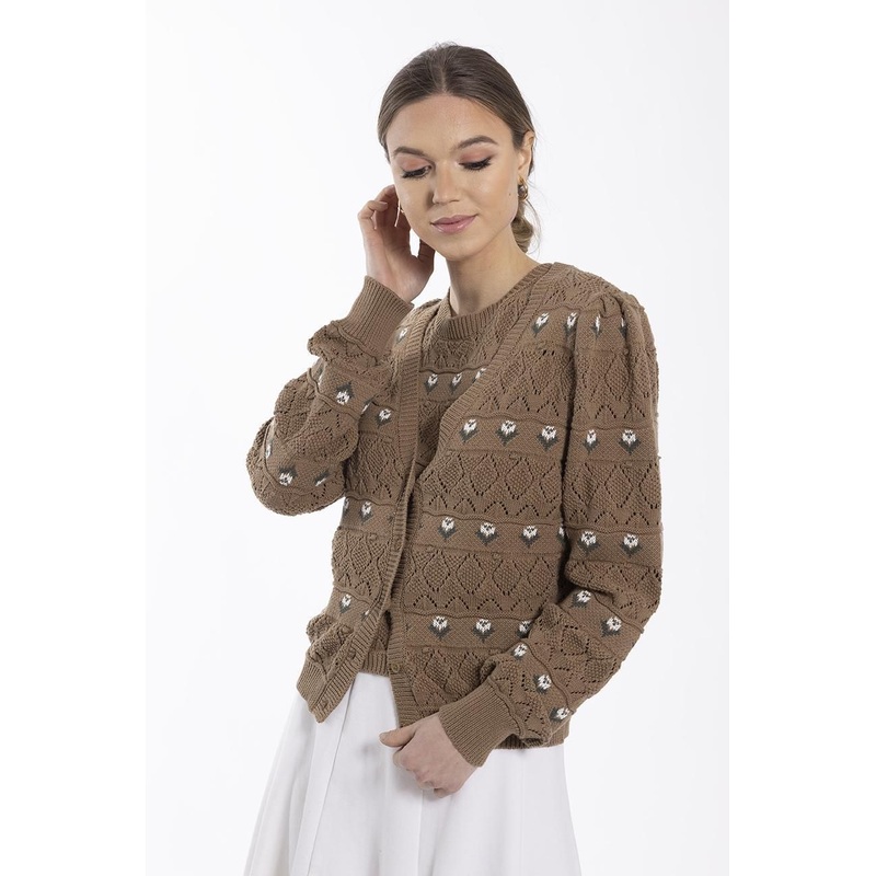 2022 Ladies Popular Jacquard Pattern Special Body Sturcture V Neck Long Sleeve Cardigan Sweater – Womens Cardigan and Womens Knitwear price|S