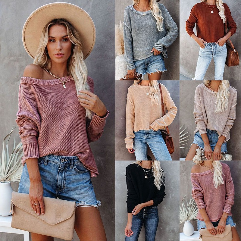 Autumn and Winter 2022 New Round Neck Pure Color Large Pullover Long Sleeve Women – Pullover Long Sleeve Sweater (female) and Round Neck Pure Color Sweater price|S