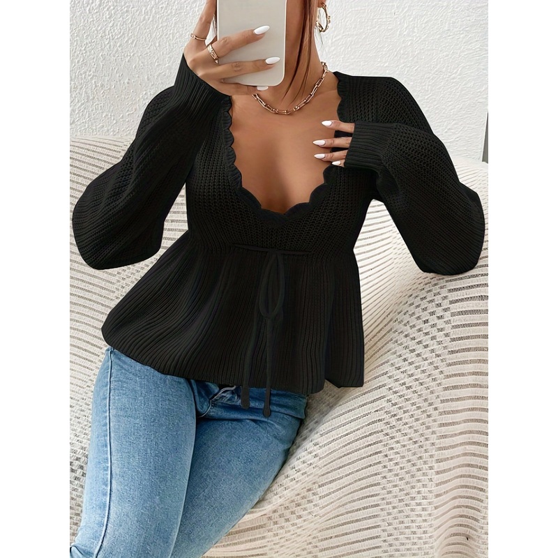 Belted Peplum Sweater – Womens Dress and Fluffy Sweater price|S