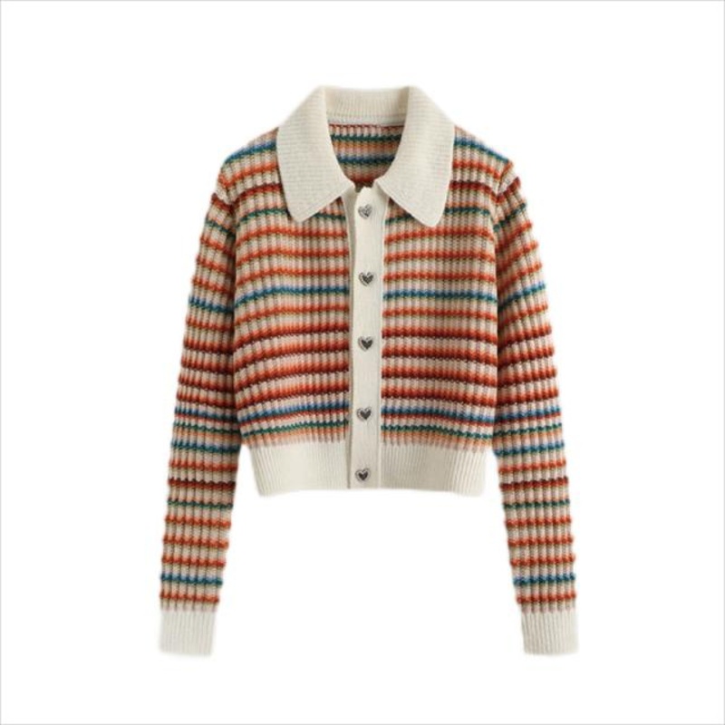 Casual Turn-Down Collar Tops Rainbow Women Clothing Knit Pullover Cardigan Ladies Sweaters – Women Sweater and Rainbow Cardigan Sweater price|S/M/L/Customized Size