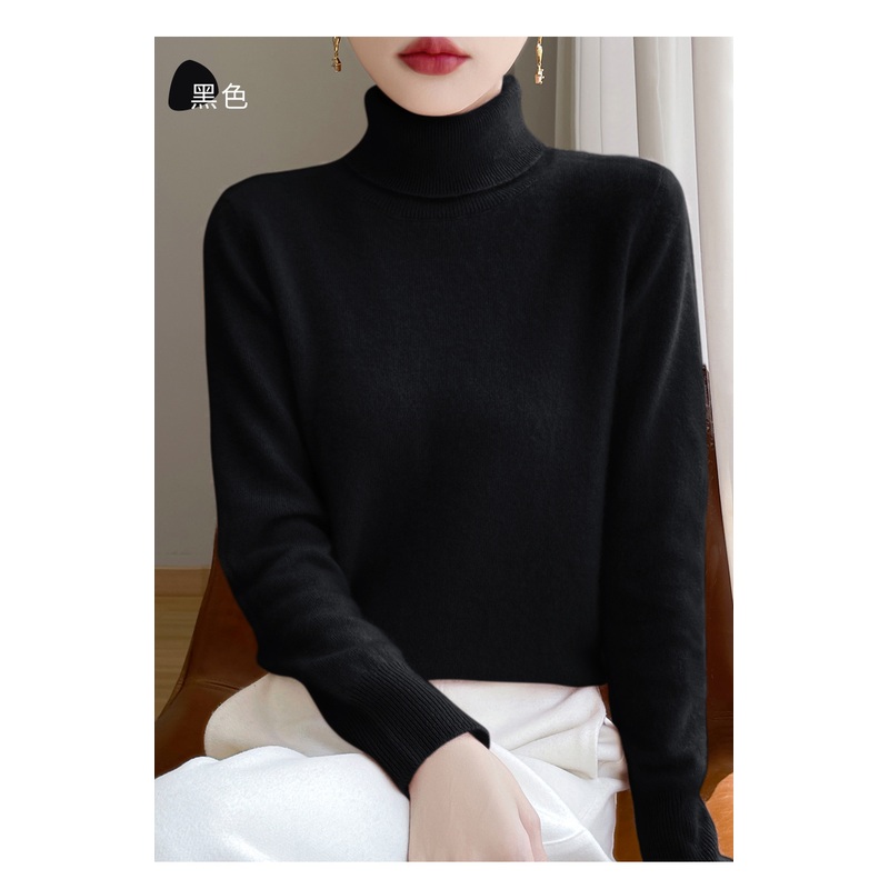 High Collar Wool Long Sleeve Various Colors Women Lady Top Knitted Pullover – White and Black price|S-XXXL,Customizable
