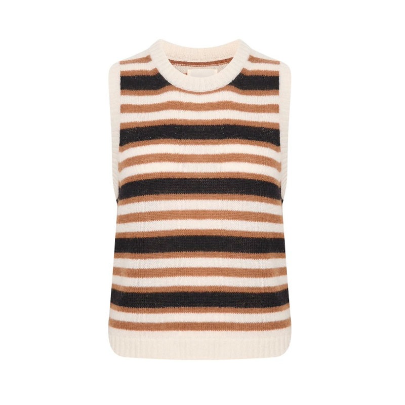 Ladies Fashion Relaxed Sleeveless Wool Vest Sweater Crew Neck Striped Pullover – Pullover and Knitwear price|S