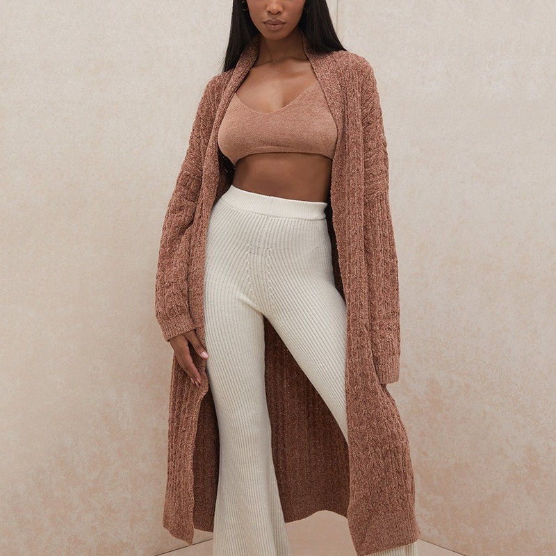 Women Fashion Casual Outfit Toffee Oversized Chenille Cable Knit Cardigan – Women and Oversized Cardigan price