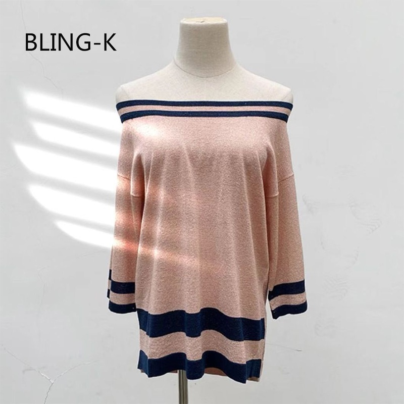 Women S off-The-Shoulder 3/4 Sleeve Knitting Pullover Sweater Viscose Metal – Jumper and Women Sweater price|S