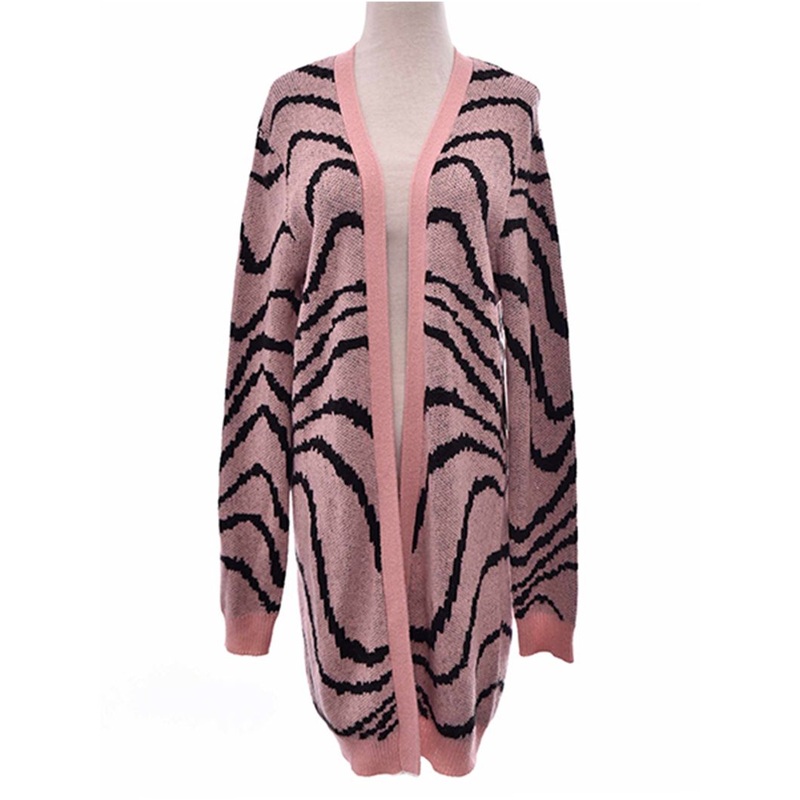Animal Pattern Jacquard Pink Long Cardigan Wool Knitted Sweater for Women – Clothing and Sweater price|S