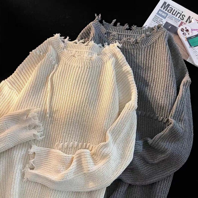 Designer Broken Hole Women Sweater Crew Neck Knitted Pullover Ladies Clothing – Knitwear and Women Sweater price|S