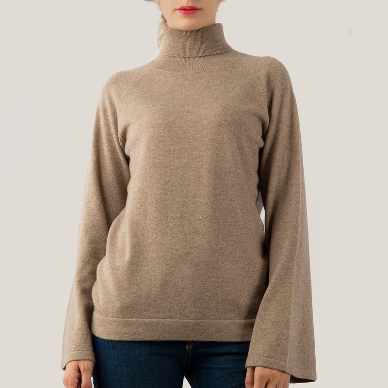 High Neck Cashmere Camel Pullover with Flared Sleeve – Cashmere Pullover and Women Sweater price|S