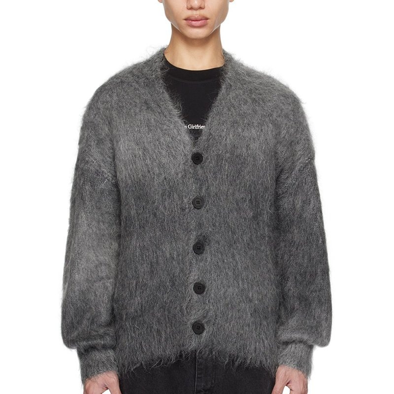 High Quality Custom Long-Haired Mohair Sweatshirt Men Single-Breasted V-Neck Cardigan Men Loose Solid Color Jacket Men Sweater – Mens Sweater and Striped Sweater price|S, S/M/L/Customized Size