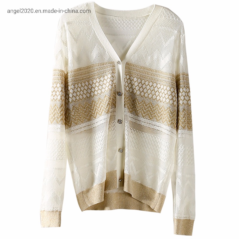 Knitting Wear Ladies Knitted Cardigan with Viscose Metallic Sweaters – Clothes and Fashion price|S