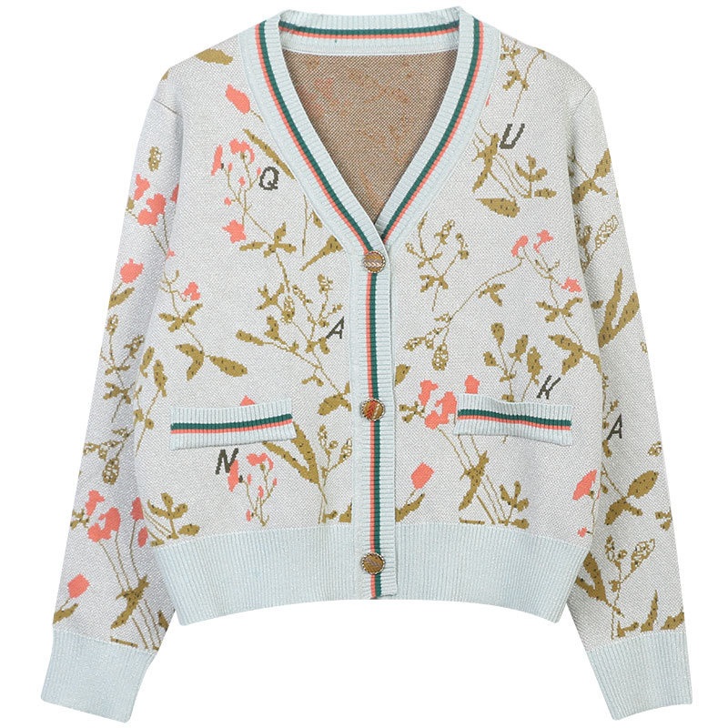 Stylish Cotton Floral Jacquard Women V Neck Buttons up Knitted Cardigan Sweater – Mohair Sweater and Sweater Cardigan price|S